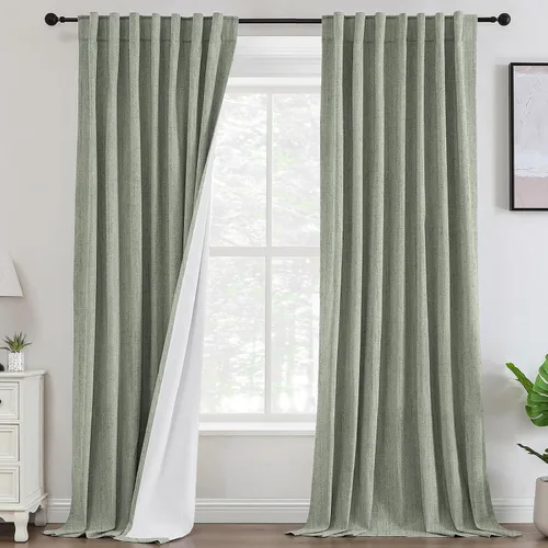 Vista 16 de Turquoize - Cortinas 100% opacas de 63 pulgadas de largo, textura de lino de chenilla térmica aislada para oscurecimiento de la habitación, cortinas