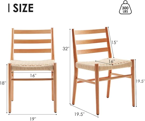 Vista 3 de Stary Sillas de comedor de madera de la rota con el asiento tejido cómodo, totalmente montadas Naturaleza - Conjunto de 4