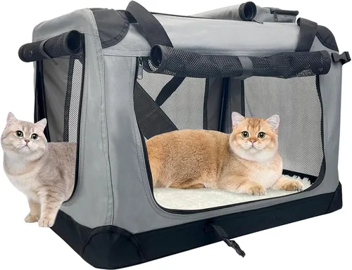 Vista 8 de Fhiny Transportador grande para gatos 2 gatos, 24 x 17 x 17 pulgadas, suave jaula para perros, plegable, portátil, bolsa de transporte para Negro