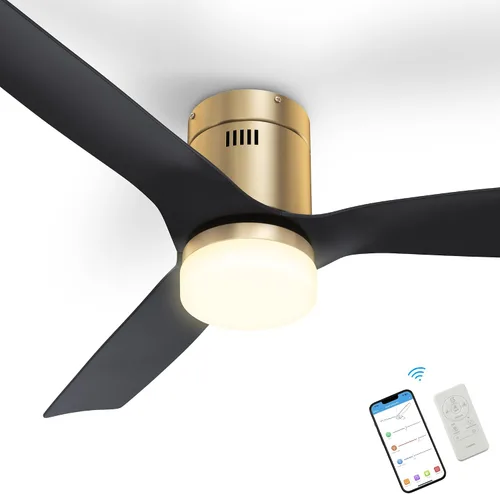 Vista 10 de SMAAIR Ventilador de techo inteligente negro de 52 pulgadas con luces y motor de CC de 10 velocidades con control remoto, control de aplicación
