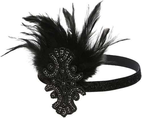 Vista 5 de Roaring 20s Great Gatsby - Diadema estilo flapper para mujer, estilo Art Deco de los años 20, con plumas A azul