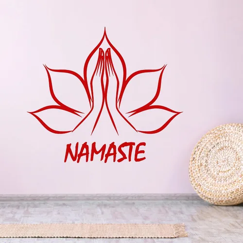 Vista 3 de Vinilo Flor Namaste Manos Yoga Pegatinas Decoración Grande (845ig) Negro