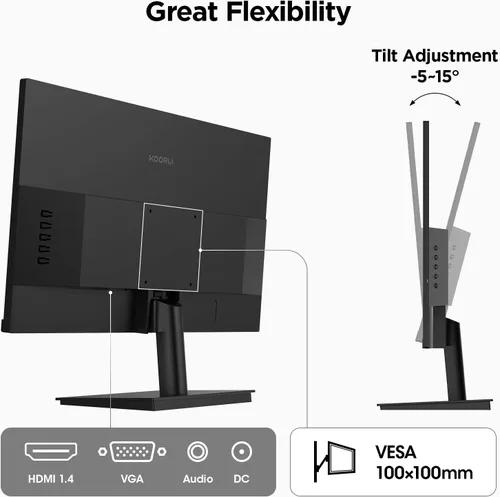 Vista 9 de KOORUI Monitor de juegos de 24 pulgadas 144Hz Full HD 1920 x 1080p IPS ultra delgado con HDMI VGA, sincronización adaptativa, 99% SRGB, VESA