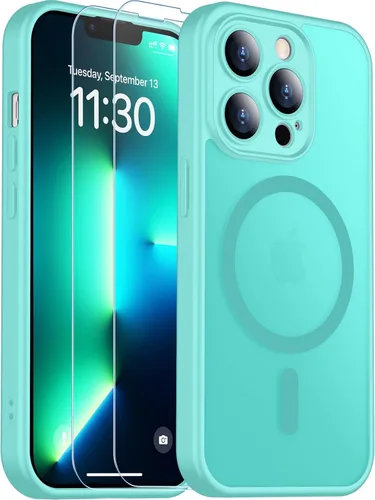 Vista 259 de SPIDERCASE Funda magnética translúcida diseñada para iPhone 11, con 2 protectores de pantalla de vidrio templado, antihuellas, para iPhone 11 de 6.1
