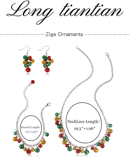 Vista 6 de Long tiantian Collar de Navidad para mujer, aretes de Navidad para niñas, collar de X-Mas, conjunto de aretes de cascabel, collar de bulbo