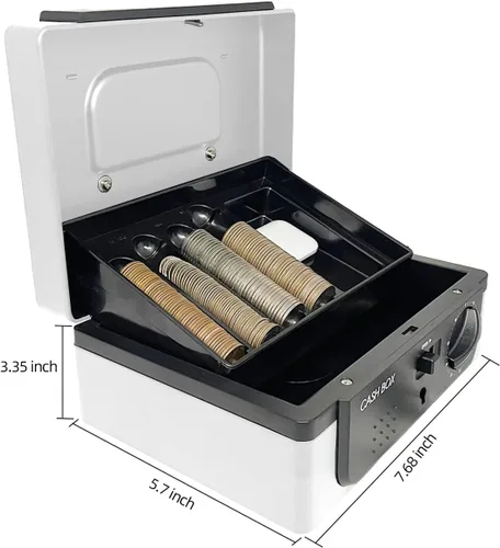 Vista 8 de Caja de efectivo con cerradura y bandeja, con sistema de seguimiento y doble bloqueo, caja de dinero para efectivo, cerradura segura con llave
