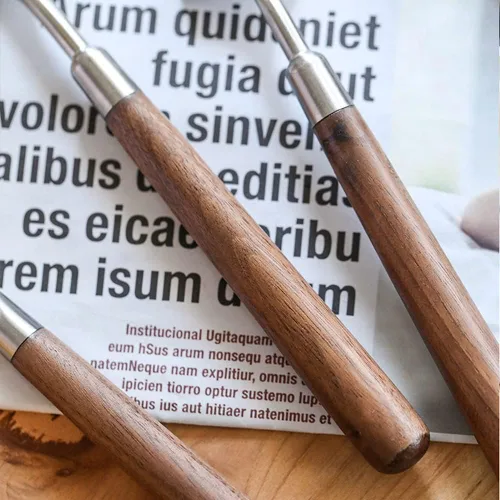 Vista 3 de Juego de cubiertos de madera para 6 cubiertos de acero inoxidable 18/10, mango de nogal, 24 piezas de cubiertos de madera, juego de utensilios