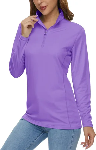 Vista 8 de MAGCOMSEN Camiseta de manga larga para mujer, con cremallera de un cuarto 01-Negro