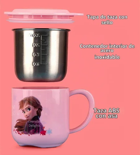 Vista 3 de Frozen Elsa Anna - Vaso de acero inoxidable con tapa, 8.5 fl oz, color rosa