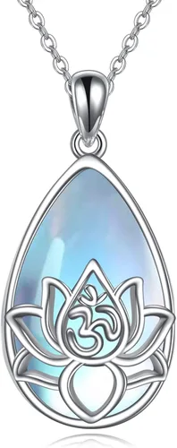 Vista 11 de ONEFINITY Collar de loto de plata de ley 925 con colgante de piedra lunar para yoga, joyería de loto para mujer