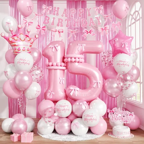 Vista 23 de Decoraciones de cumpleaños número 13 en crema para niñas, globos beige con número 13 en forma de corazón y estrella marrón, globos neutros