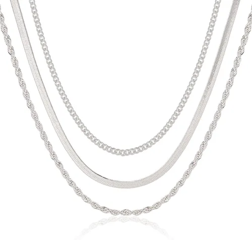 Vista 5 de MIDEEO Collar en capas de oro para mujer, chapado en oro de 14 quilates, cadena en capas, cuerda trenzada brillante, cadena de serpiente simple