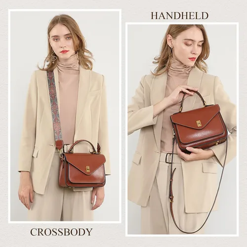 Vista 6 de Bolsos cruzados de cuero genuino para mujer, bolso ligero para viaje y trabajo con correa doble ajustable Leather CrossbodyBag