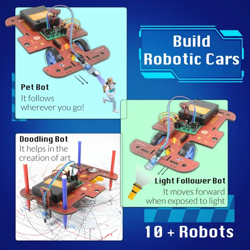 Vista 2 de Butterfly EduFields - Kit de robótica STEM 10 en 1 para niños de 8 a 14 años Kit de ciencia de electrónica e ingeniería con proyectos de placa