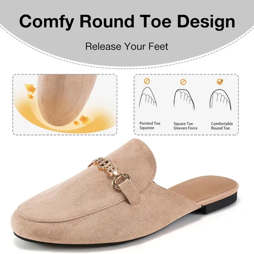 Vista 4 de Zapatos planos con hebilla para mujer: zapatos clásicos de ante sin cordones, con puntera cerrada, sin espalda, mocasines 2025