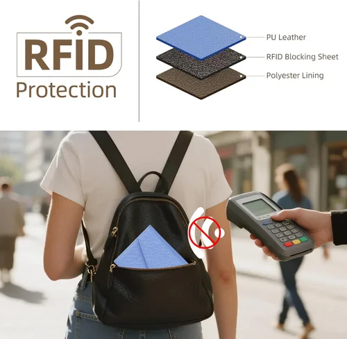 Vista 78 de Zoppen - Billetera de viaje con bloqueo RFID multiusos (Ver.4) Portatarjetas de pasaporte y vacunas, organizador de documentos de tres pliegues