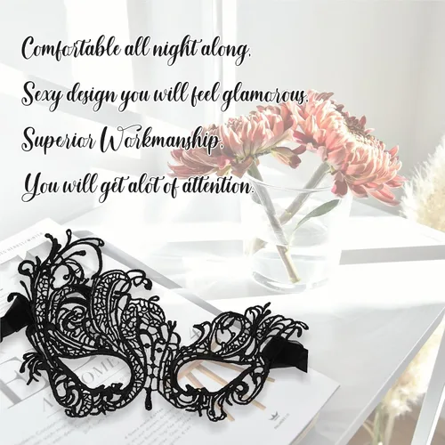 Vista 7 de Lace Masquerade Mask for Women - Venetian Party, Prom, Mardi Gras, Halloween