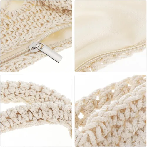 Vista 6 de TENDYCOCO Bolso tejido a mano de paja para el hombro, bolso de playa de verano tejido hecho a mano para mujeres, beige, 11.8 x 9.8 x 3.9 in, Beige