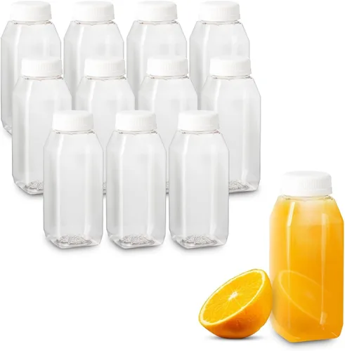 Vista 13 de 8 Oz. Empty Clear PET botellas plásticas de jugo con tapa por MT Products - Set de 12 botellas y 12 tapas