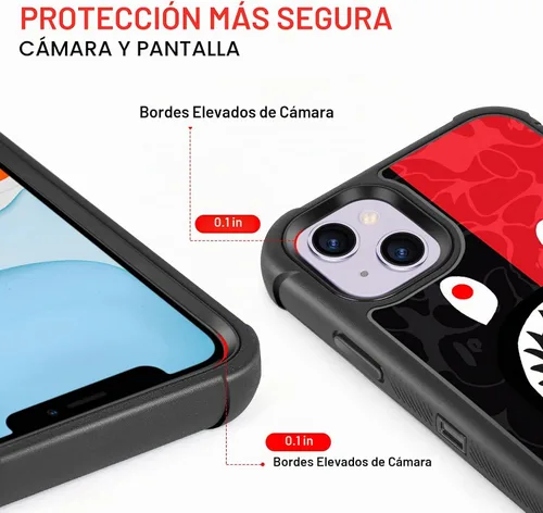 Vista 4 de Funda compatible con iPhone 13 y iPhone 14 de diseño de tiburón negro y rojo de moda urbana para hombres y niños, de 3 capas, resistente a