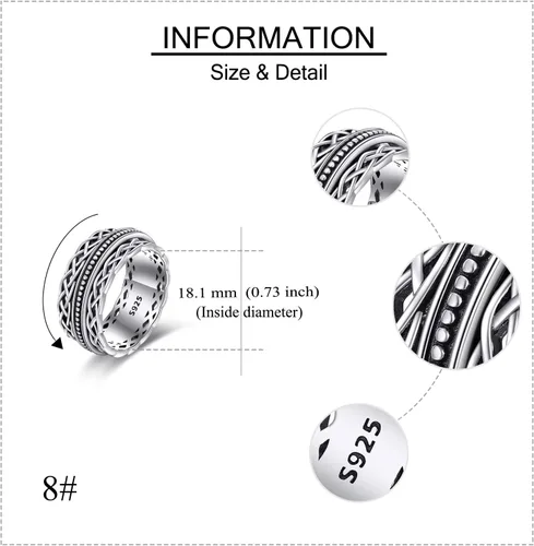 Vista 28 de YAFEINI Anillo giratorio de plata de ley para mujer, nudo celta, girasol, margarita, corazón, árbol de la vida, joyería de regalo para mujeres