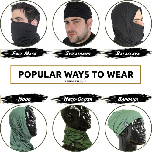 Vista 3 de Temple Tape - Polaina de cuello para hombre y mujer, máscara facial multiusos para correr, protección UV