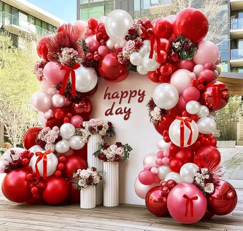 Vista 5 de Kit de guirnalda de arco de globos de cereza roja y rosa doble relleno