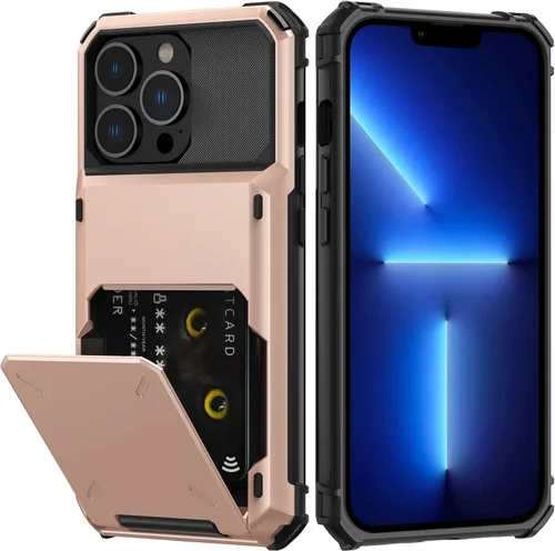 Vista 10 de Nvollnoe Funda para iPhone 13 con tarjetero [almacena 5 tarjetas] Funda tipo cartera de doble capa resistente a prueba de golpes con ranura oculta