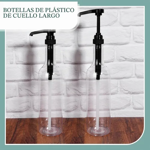 Vista 3 de Maxdot 2 piezas botellas de jarabe de 25 oz con bomba, botellas de cuello largo, dispensador de bomba de jarabe de plástico para accesorios de bar