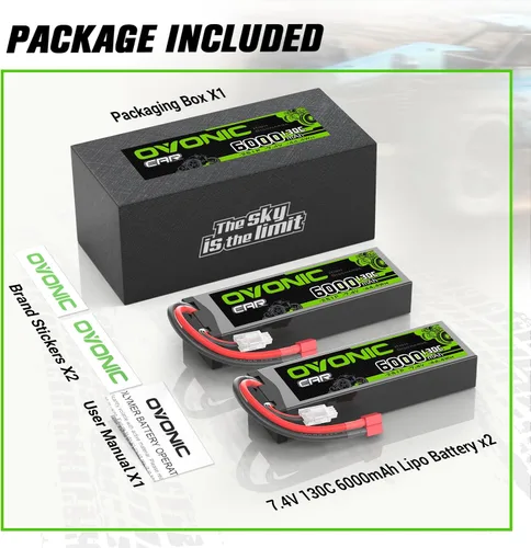 Vista 6 de OVONIC 2S LiPo Batería 6000mAh 7.4V 130C RC Batería con Dean-Estilo T Conector