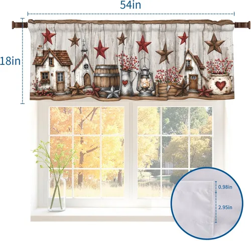 Vista 2 de Cenefa de estrella del oeste de Texas para ventana, rústica, granja, granero, cocina, cenefa de ventana rural vintage con bolsillo para barra