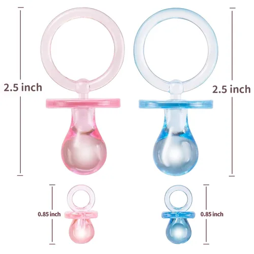 Vista 2 de ZYFLSQ Collar con 24 chupetes para baby shower, 30 mini chupetes acrílicos con dijes para revelación de género, decoraciones de fiesta (rosa y azul)