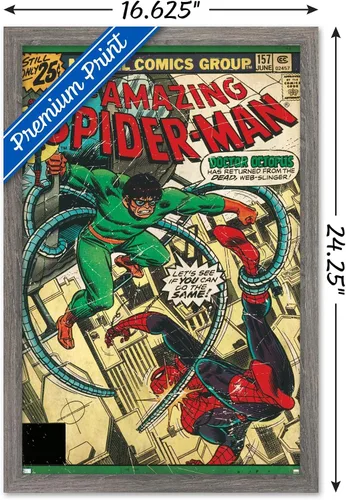 Vista 3 de Marvel Comics Spider-Man - Póster de pared Amazing Spider-Man #157, 22.4 pulgadas de largo x 14.7 pulgadas de ancho, versión enmarcada de madera