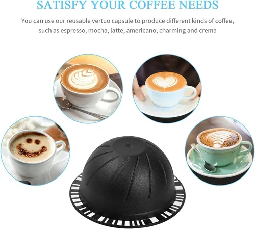 Vista 6 de 5 cápsulas de café reutilizables Vertuo, cápsulas de café recargables, compatibles con máquina de café Nespresso Vertuo, con 2 cápsulas de café