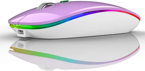 Vista 8 de TENMOS Ratón inalámbrico Bluetooth, LED delgado (Bluetooth 5.1 + USB) 2.4GHz recargable silencioso con adaptador tipo C para Laptop/MacBook/iPad