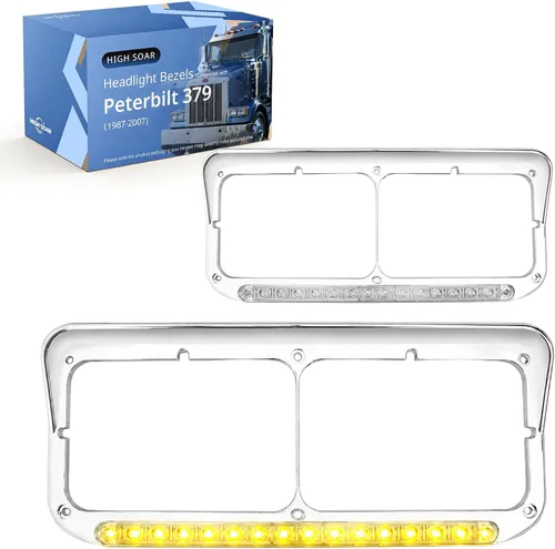Vista 7 de High Soar 2x Bisel de Faro con Luz LED de 12" Cromada Lado del Conductor y Pasajero LH y RH Repuesto para Luz 4x6 para Camiones Kenworth T400 T600