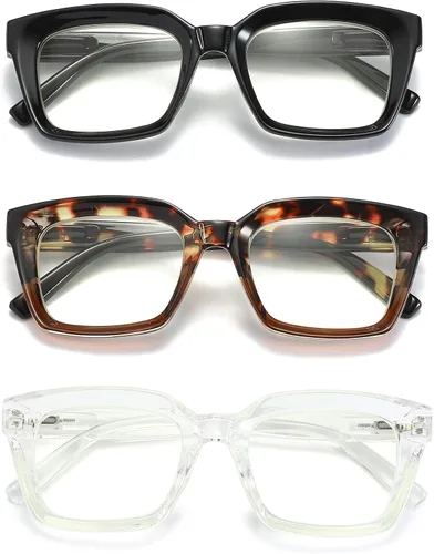 Vista 7 de 3 Pack Oversize Square Design Reading Glasses for Women, Blue Light Blocking Computer Reader