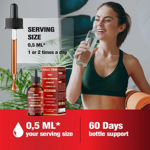Vista 6 de Satoomi Gotas líquidas NMNH 10 en 1, vitalidad general, NMNH, quercetina, trans-resveratrol, vitamina D3, K2 y 5 más - 1 onza líquida - 60 porciones