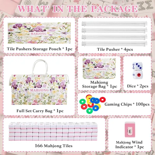 Vista 7 de American Mahjong Set con bolsa de transporte, 166 azulejos y estantes Multicolor