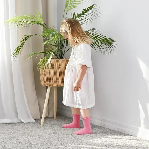 Vista 8 de JAKIDAR Calcetines con volantes para bebés y niñas, 6 pares de calcetines de algodón suave con volantes para bebés y niñas