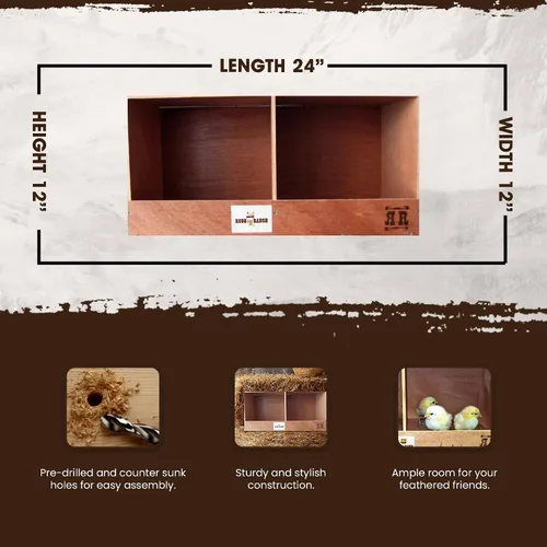 Vista 2 de Rugged Ranch Cubículo dúplex de 24 x 12 x 12 pulgadas con doble compartimento para gallinas de 2 a 4 gallinas, accesorio de madera