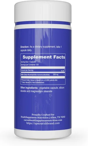 Vista 7 de UpNourish NMN 500 mg 120 cápsulas – Suplemento beta nicotinamida mononucleótido NAD – alternativa de ribósido de nicotinamida para mujeres y hombres