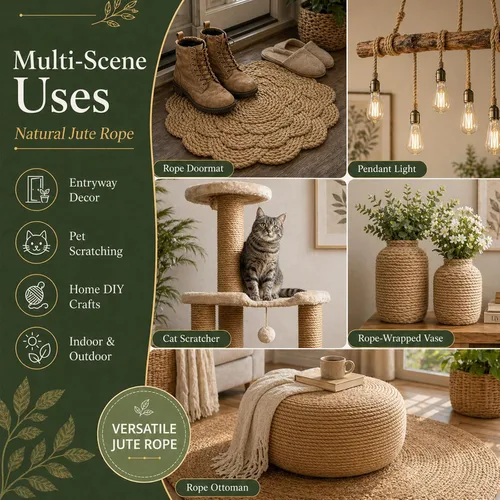 Vista 8 de Cuerda de yute natural gruesa de cáñamo (1/2 pulgada x 50 pies), cuerda de yute fuerte para manualidades, jardinería, hamaca para decoración