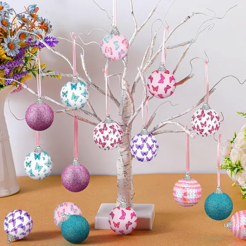 Vista 6 de Zeyune 16 adornos de árbol de primavera de 1.97 pulgadas, decoraciones de mariposa de verano para árbol pequeño, adornos de bolas de vacaciones