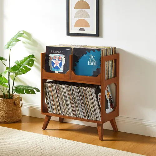 Vista 7 de Crosley Furniture Asheville - Soporte para discos moderno de mediados de siglo, almacenamiento de vinilo, con capacidad para hasta 260 discos, nogal