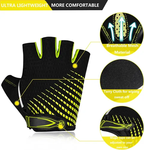 Vista 2 de Guantes de ciclismo para hombres y mujeres, antideslizantes, transpirables, almohadillas de gel de 0.197 pulgadas, guantes de bicicleta de carretera