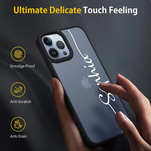 Vista 4 de Funda personalizada para iPhone 14 13 Pro Max Plus Mini, estilo escrito a mano, funda mate dura [prueba de caídas de grado militar]