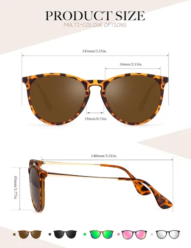 Vista 5 de KALIYADI Gafas de sol polarizadas para mujer, estilo retro redondo vintage y protección UV