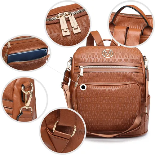 Vista 20 de MKP COLLECTION Mochila de moda para mujer, bolsa convertible grande para mujer, mochila de viaje, bolsa de hombro, juego de 2 piezas con borla, Beige