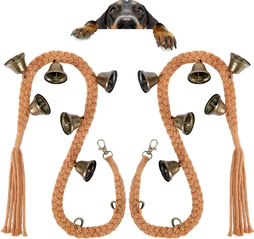 Vista 14 de Timbre de perro para entrenamiento de orinal en la puerta, de algodón tejido a mano con 6 campanas extra fuertes para entrenamiento de perros